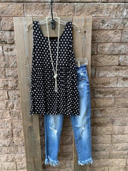 

Top a Pois Dritto Casuale, Nero, Tops