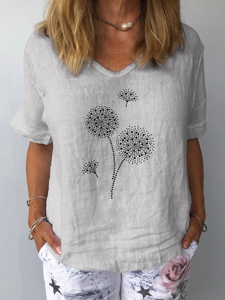 T-Shirt Floreale Dritto, Grigio, Blouses & Shirts