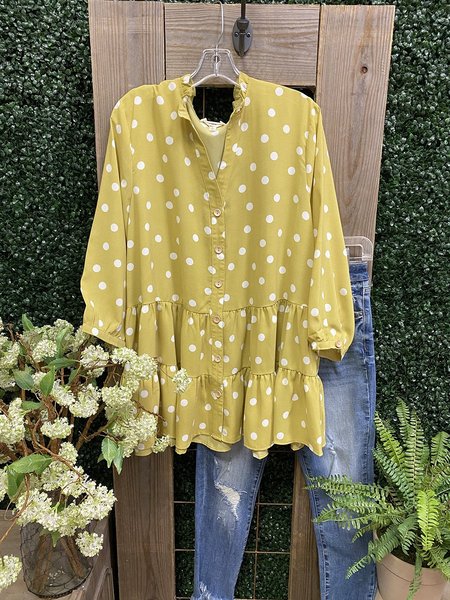

Retro Storm Point Button 7-point Sleeve Shirt, Yellow, T-shirts