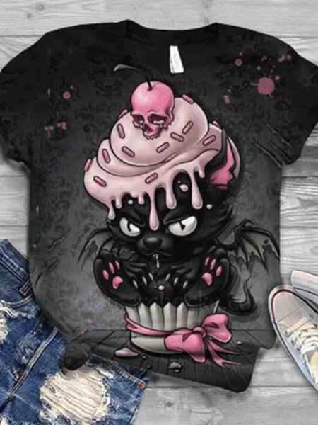 T-Shirt Stampato Floreale Animale, Nero, T-Shirts