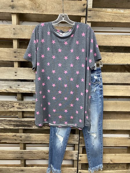 

T-Shirt a Girocollo Casuale, Grigio, T-Shirts