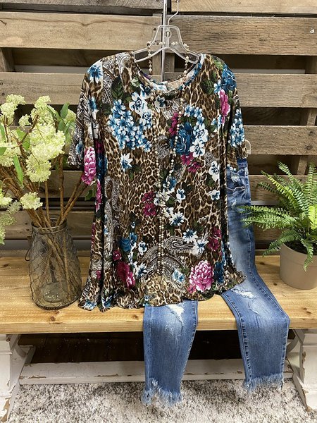 

Top a Girocollo di Cotone, Marrone, T-Shirts