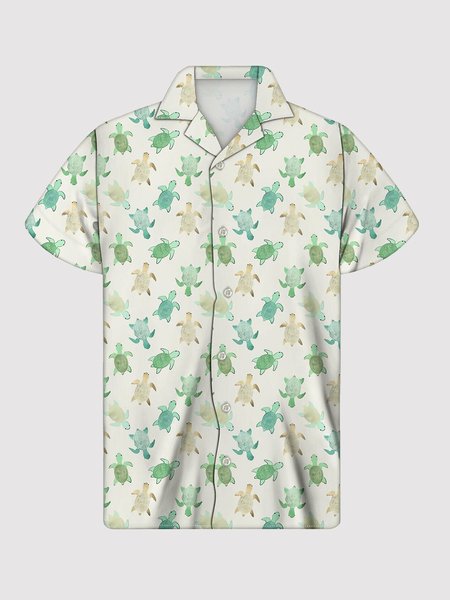 

Men's White Casual Cartoon Printed Shirt Collar Shirts, Men