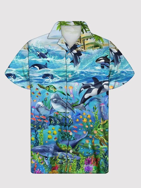 

Men's Blue Printed Shirt Collar Animal Casual Shirts, Shirts ＆ Blouse