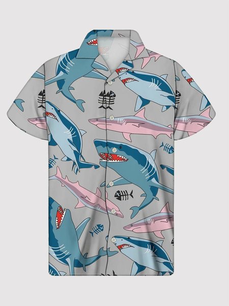 

Men's Gray Statement Shirt Collar Animal Shirts, Shirts ＆ Blouse