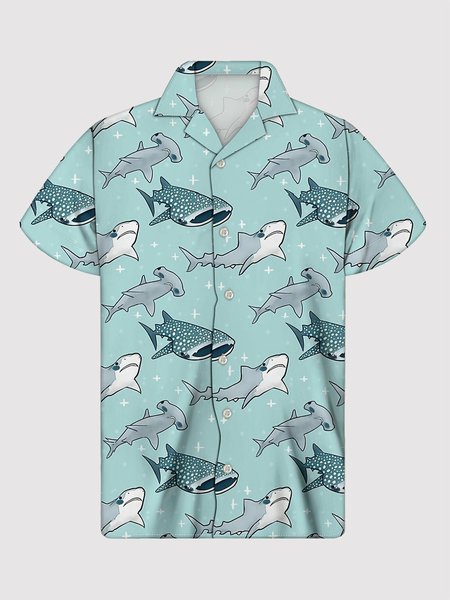 

Men's Blue Cartoon Shirt Collar Printed Statement Shirts, Men