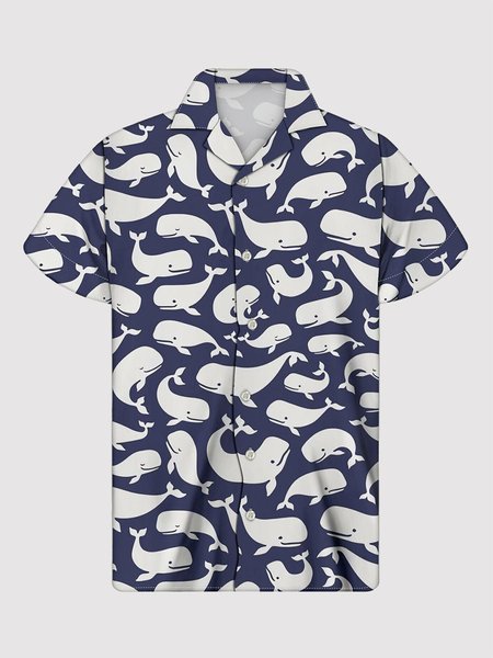 

Men's Blue Casual Animal Shirt Collar Printed Shirts, Shirt