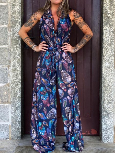

Casual Halter Jumpsuit & Romper, Blue, Jumpsuits＆Rompers