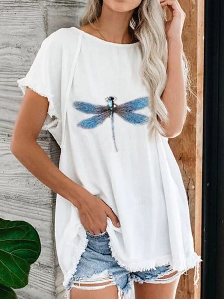 

Top a Girocollo Casuale Vintage Stampato, Bianco, T-Shirts