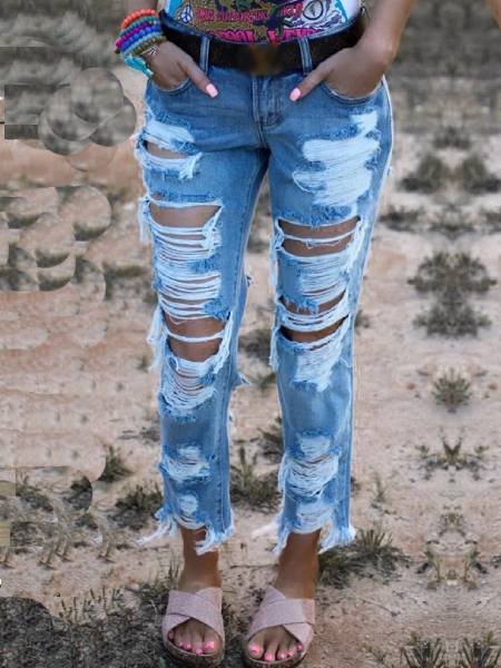 

Pantaloni Strappato Denim Vintage, Blu, Pants