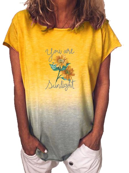

Misto Cotone Floreale Maniche Corte Top, Giallo, Blouses & Shirts