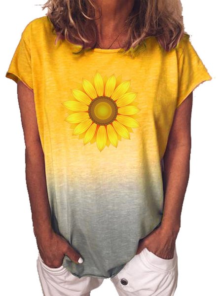 

Maniche Corte Misto Cotone Casuale Stampato Top, Giallo, Blouses & Shirts