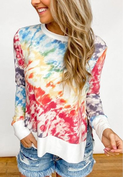 

Casual Long Sleeve Ombre/tie-Dye Shirts & Tops, Red, Blouses
