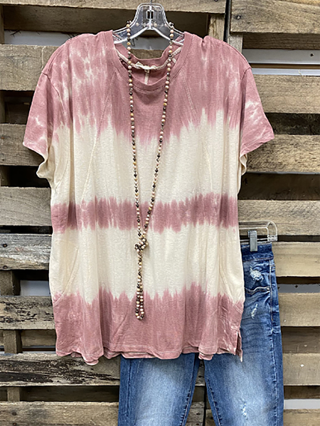 

T-Shirt a Girocollo Casuale di Cotone, Rosa, T-Shirts