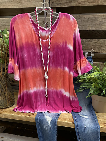 

T-Shirt con Scollo a V di Cotone, Rosso, T-Shirts