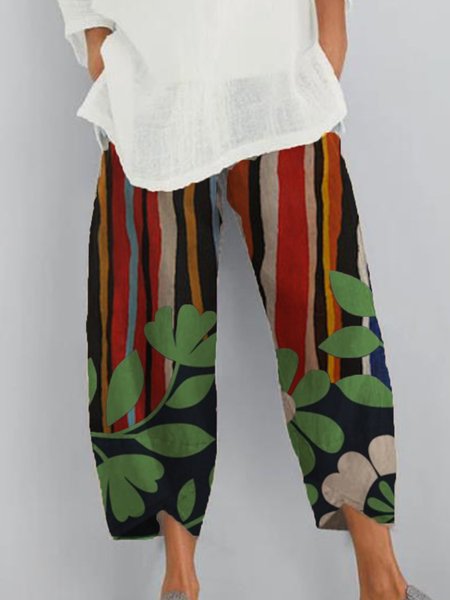 

Multicolor Printed Simple Pants, Pants