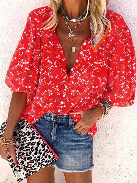

Camicetta Stampata Floreale Animale, Rosso, Tops