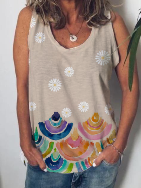 Top Stampato Casuale, Albicocca, Tank Top