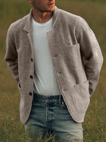 

Gray Cotton-Blend Casual Outerwear, Outerwear