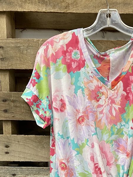 

Top con Scollo a V di Misto Cotone, Colore, T-Shirts