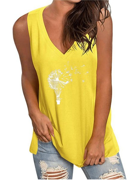 

Veste Vintage Stampata Floreale con Scollo a V, Giallo, Tank Top