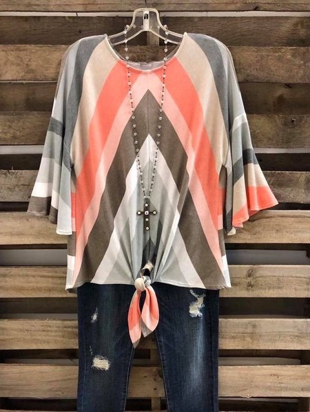 

T-Shirt a Righe di Cotone, Rosso, T-Shirts
