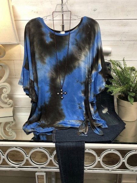

Top a O-collo Casuale di Cotone, Blu, T-Shirts