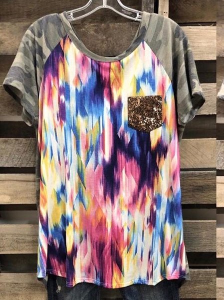 

T-Shirt Ombre/Tintura a Nodi di Cotone, Grigio, T-Shirts