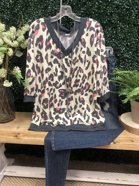 

Top con Scollo a V Casuale, Cachi, T-Shirts