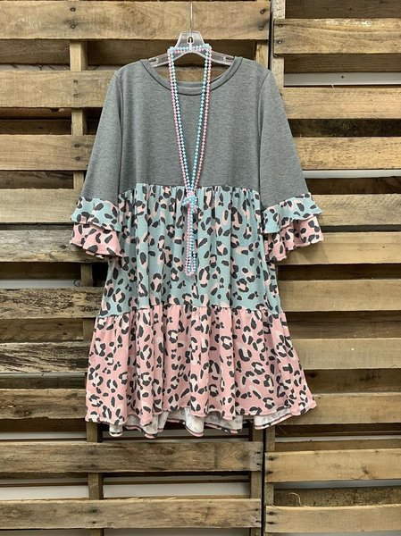 

Abito a O-collo Casuale, Grigio, Mini Dresses