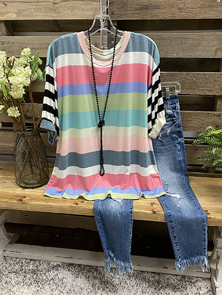 

T-Shirt Casuale di Cotone, Multicolore, T-Shirts