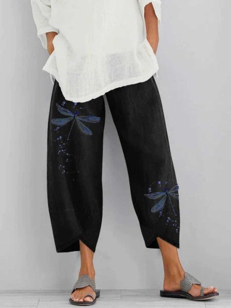 

Pantaloni Grafico Casuale in Lino, Nero, Pants