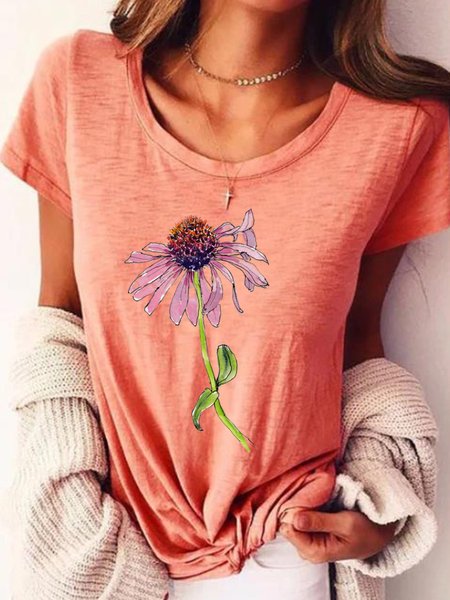 

T-Shirt a Girocollo Stampato, Rosa, T-Shirts