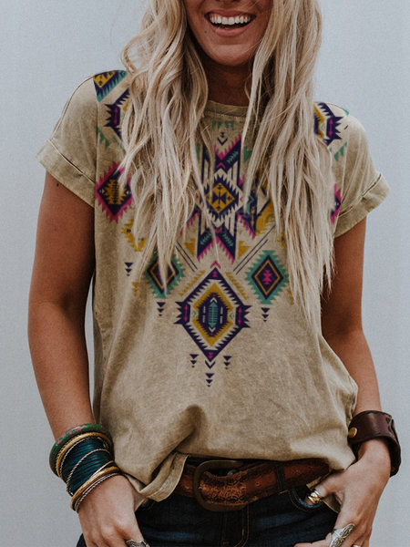 

T-Shirt Geometrico Stampato, Cachi, T-Shirts