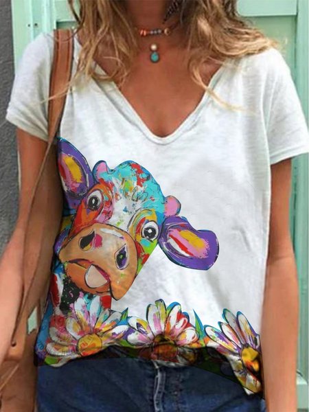 

White Short Sleeve Floral-Print Cotton-Blend T-shirt, T-Shirts