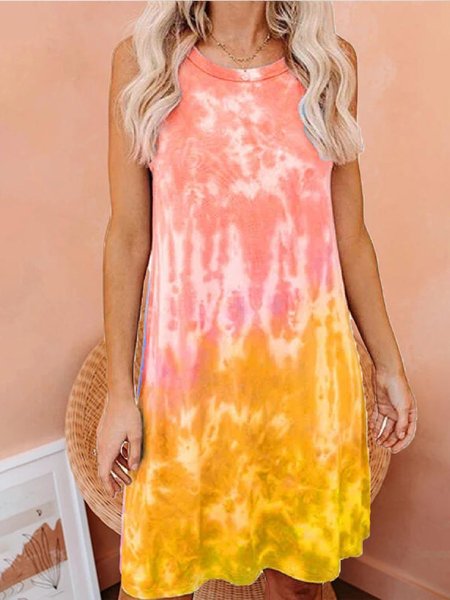 

Abito Semplice di Misto Cotone, Giallo, Midi Dresses