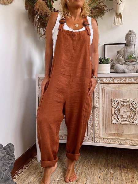 

One-Pieces di Misto Cotone, Marrone, Jumpsuits