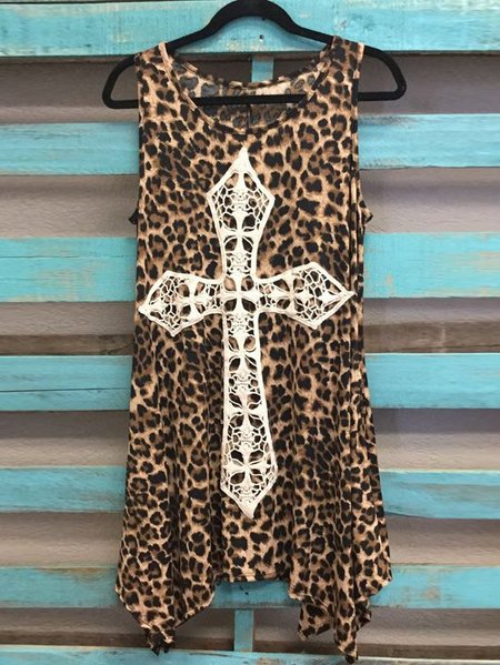 

Brown Crew Neck A-Line Cotton Tank Top, Tank Tops & Camis