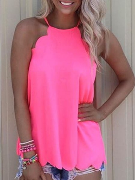 

Top Scollato Casuale, Fucsia, Tank Top