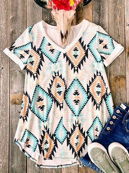 

White Short Sleeve Cotton Floral-Print T-shirt, Tees & T-shirts