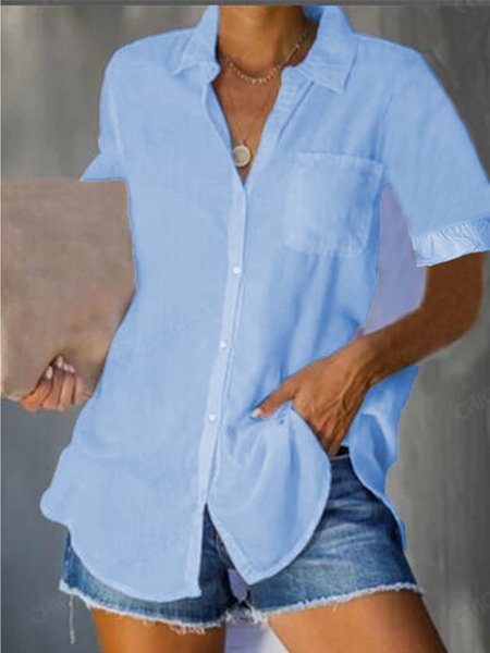 

Casual Shirt Collar Blouses & Shirts for Women, Blue, Blouses & Shirts
