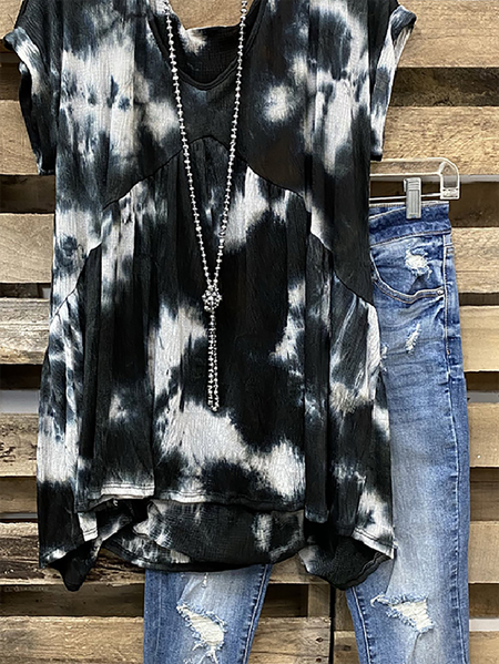 

T-Shirt con Scollo a V di Cotone, Nero, T-Shirts