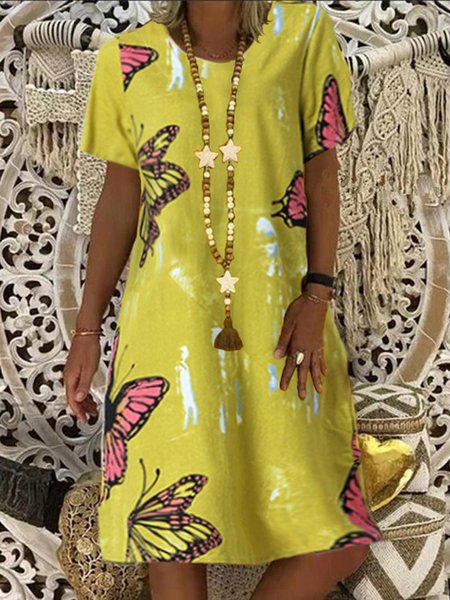 

Abito Stampato Floreale, Giallo, Midi Dresses