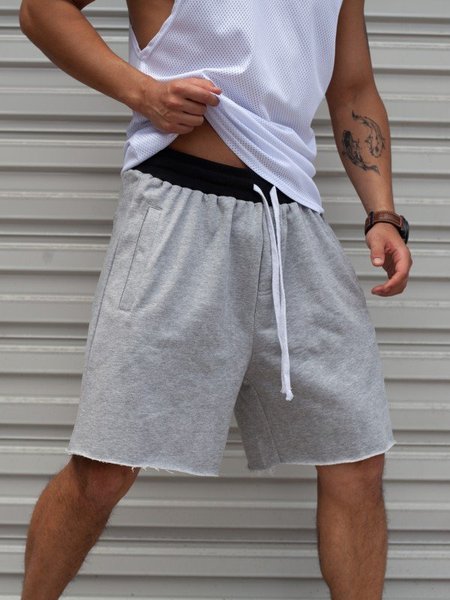 

Casual Cotton Drawstring Shorts, Gray, Bottom