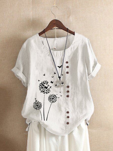 

Girocollo Maniche Corte Casuale Top, Bianco, Blouses & Shirts
