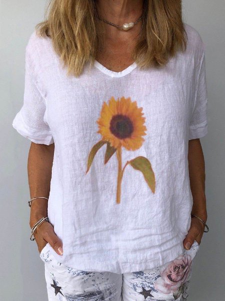 

Casual Shift Cotton-Blend Short Sleeve Shirts & Tops, White, T-shirts