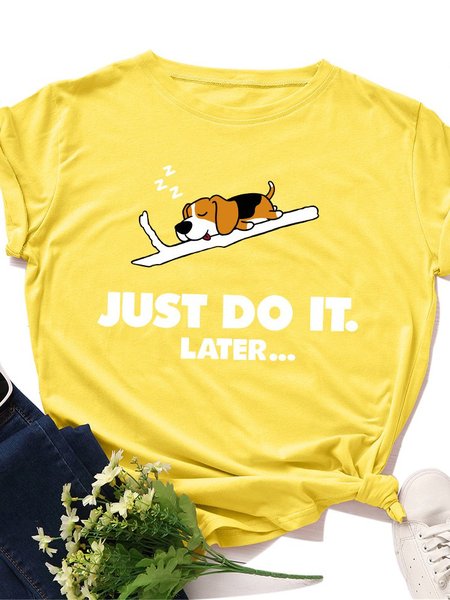 

T-Shirt Stampato Casuale, Giallo, Tops
