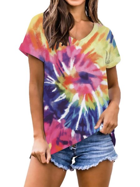 

T-Shirt Colore-block Casuale di Misto Cotone, Viola, T-Shirts
