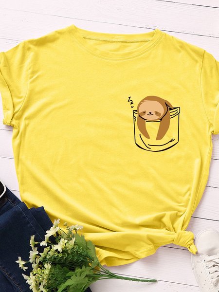

Short Sleeve Printed Casual T-shirt, Yellow, T-shirts
