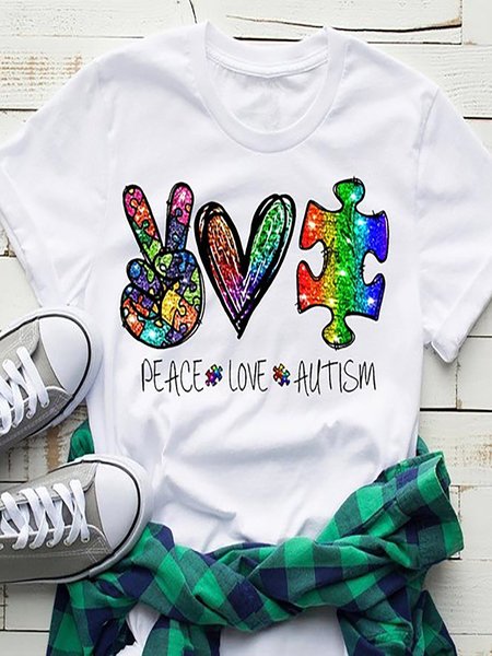

Short Sleeve Cotton-Blend Printed Shirts & Tops, White, T-shirts